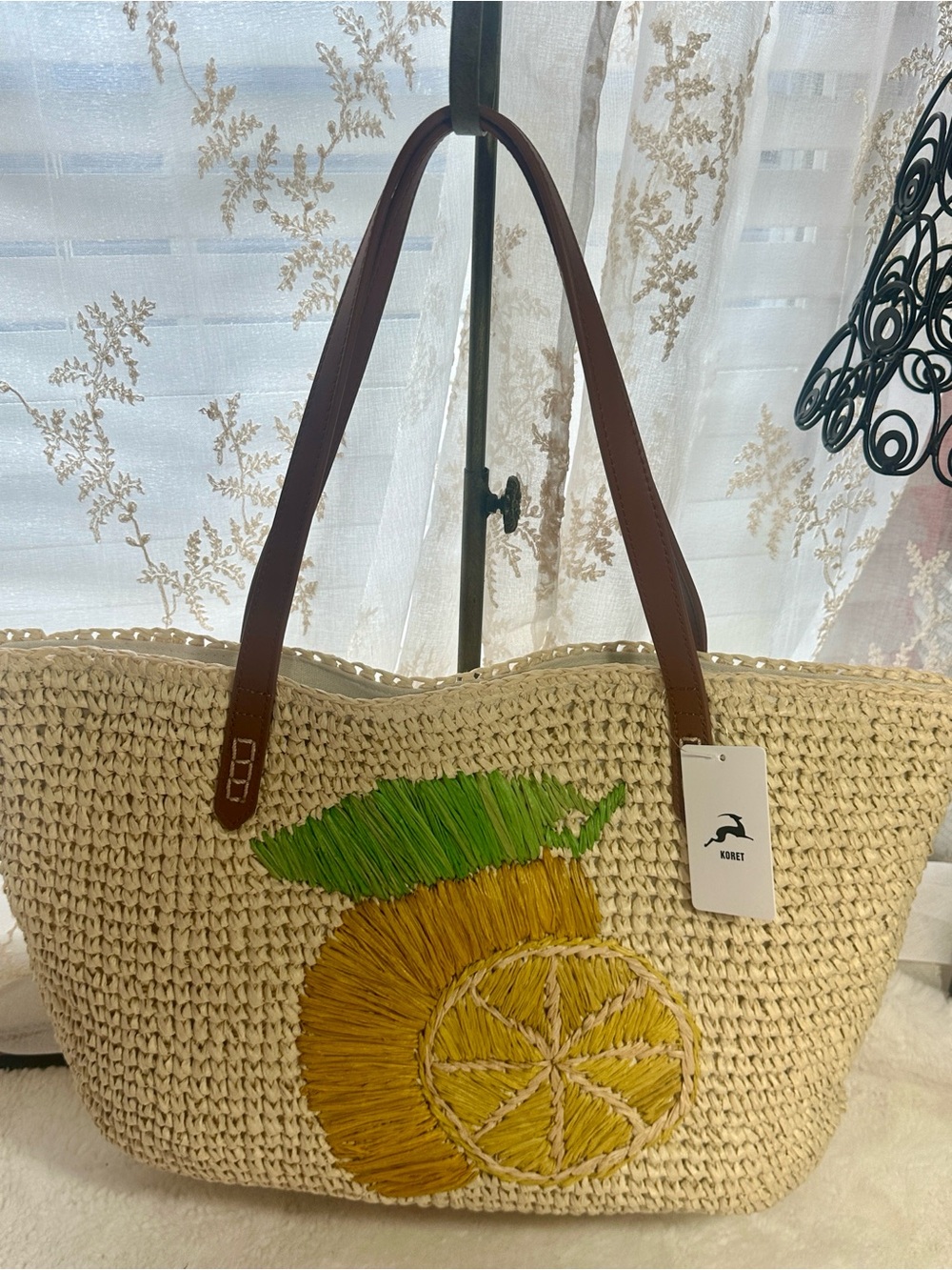 Koret lemon straw beach tote bag